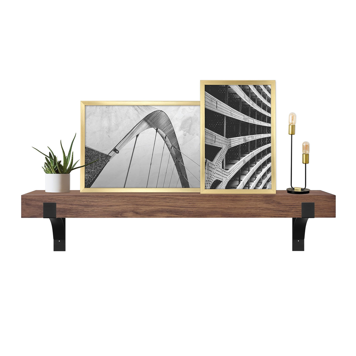 Master & Co. Modern Floating Fireplace Mantel with Black Metal Brackets, Long Floating Shelves for Wall Décor, 48 inches, Walnut Woodgrain MCS