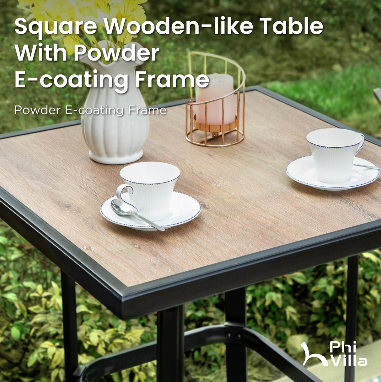 PHI VILLA Outdoor Patio Swivel Bar Set of 11, Textilene Bar Height Chair with Armrest and Wood Like Bar Table, All-Weather Furniture Set for Garden Lawn PHI VILLA