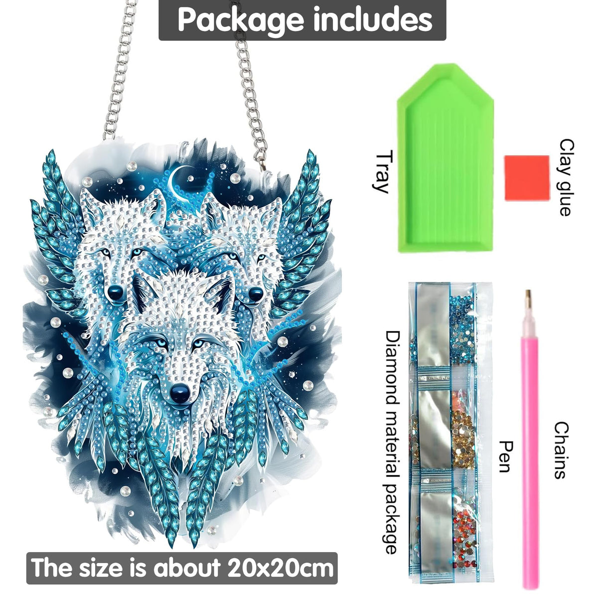 Yomiie Wolves Sun Catcher Window Hanging - DIY Double Sided Animals Diamond Painting Pendant Kits for Adults, Acrylic Diamonds Art Ornament for Indoor/Outdoor Garden Home Decoration (8x8 inch) Yomiie