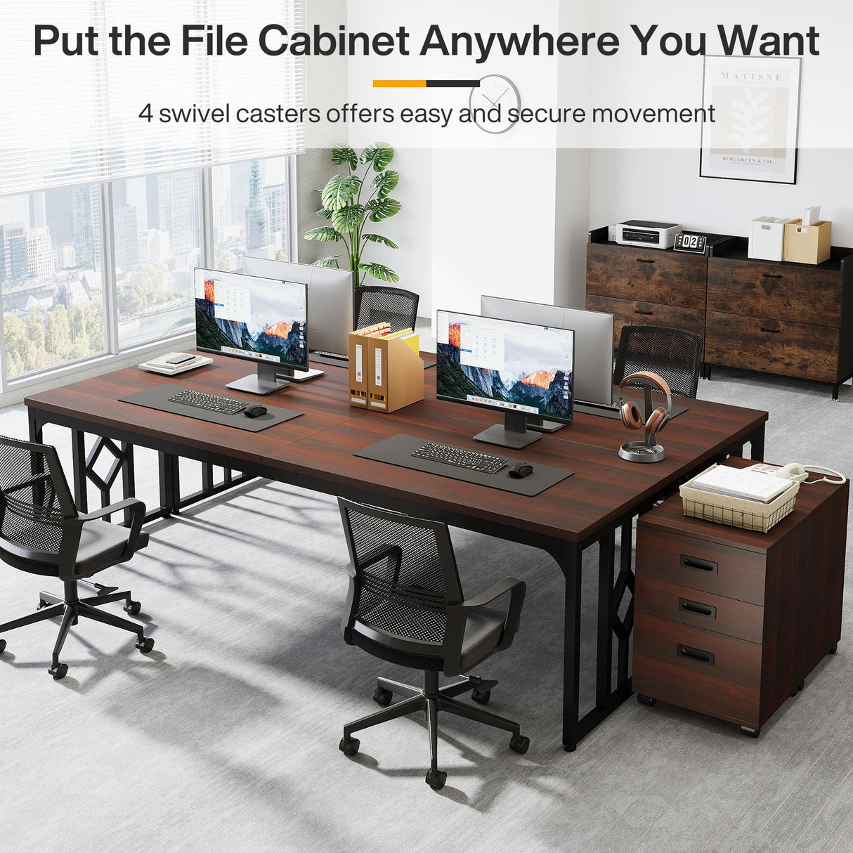 Tribesigns 78.7-Inch 2 Person Desk with File Cabinet, Extra Long Computer Desk with Storage Drawers, Double Desk for Two People, Long Narrow Desk Workstation for Home Office Tribesigns