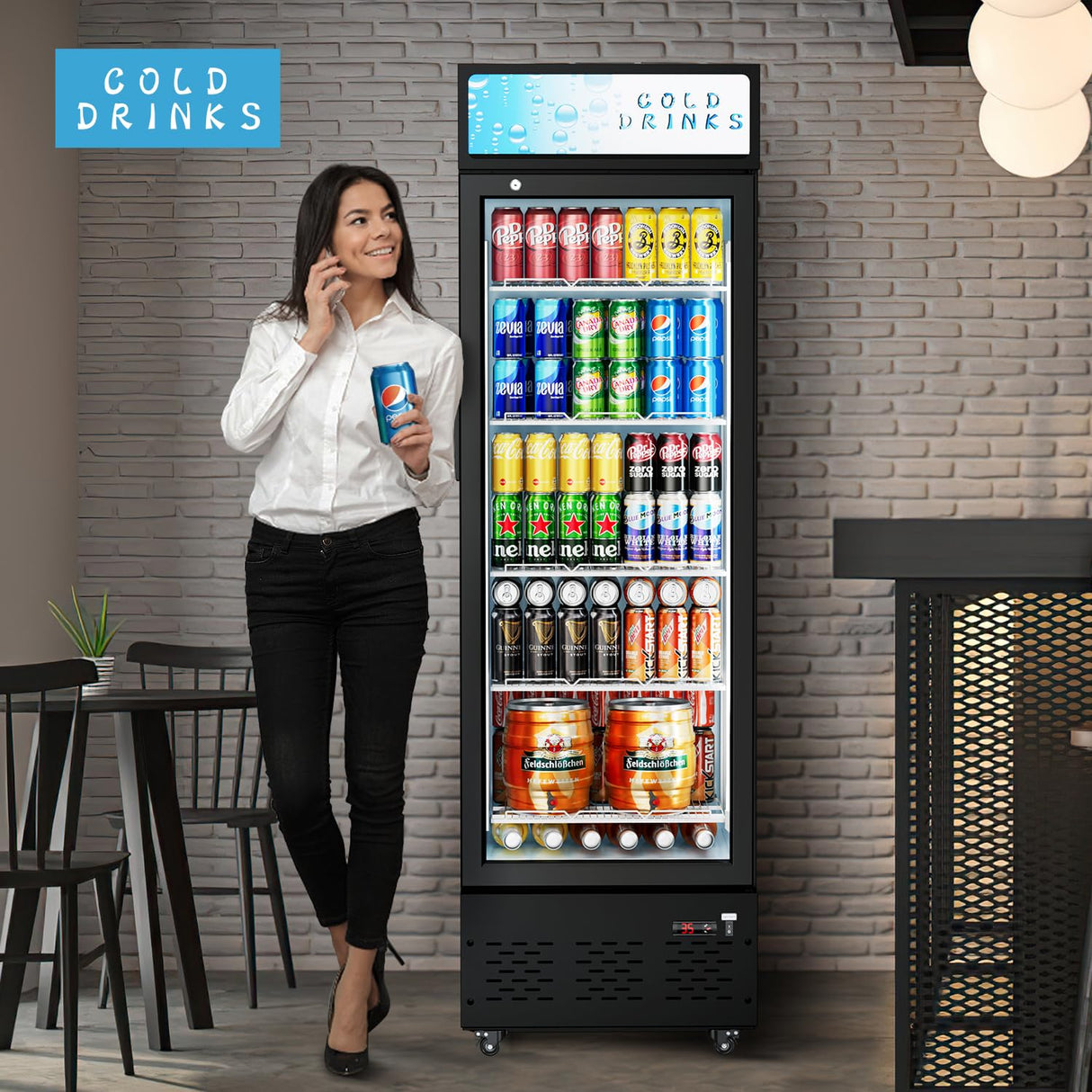 ECEVT 12 Cu.ft. Commercial Refrigerators Glass Door Beverage Refrigerators Commercial Fridge Upright Display Cooler with Soft LED Light and Adjustable Shelves for Restaurant Grocery Stores Home ECEVT