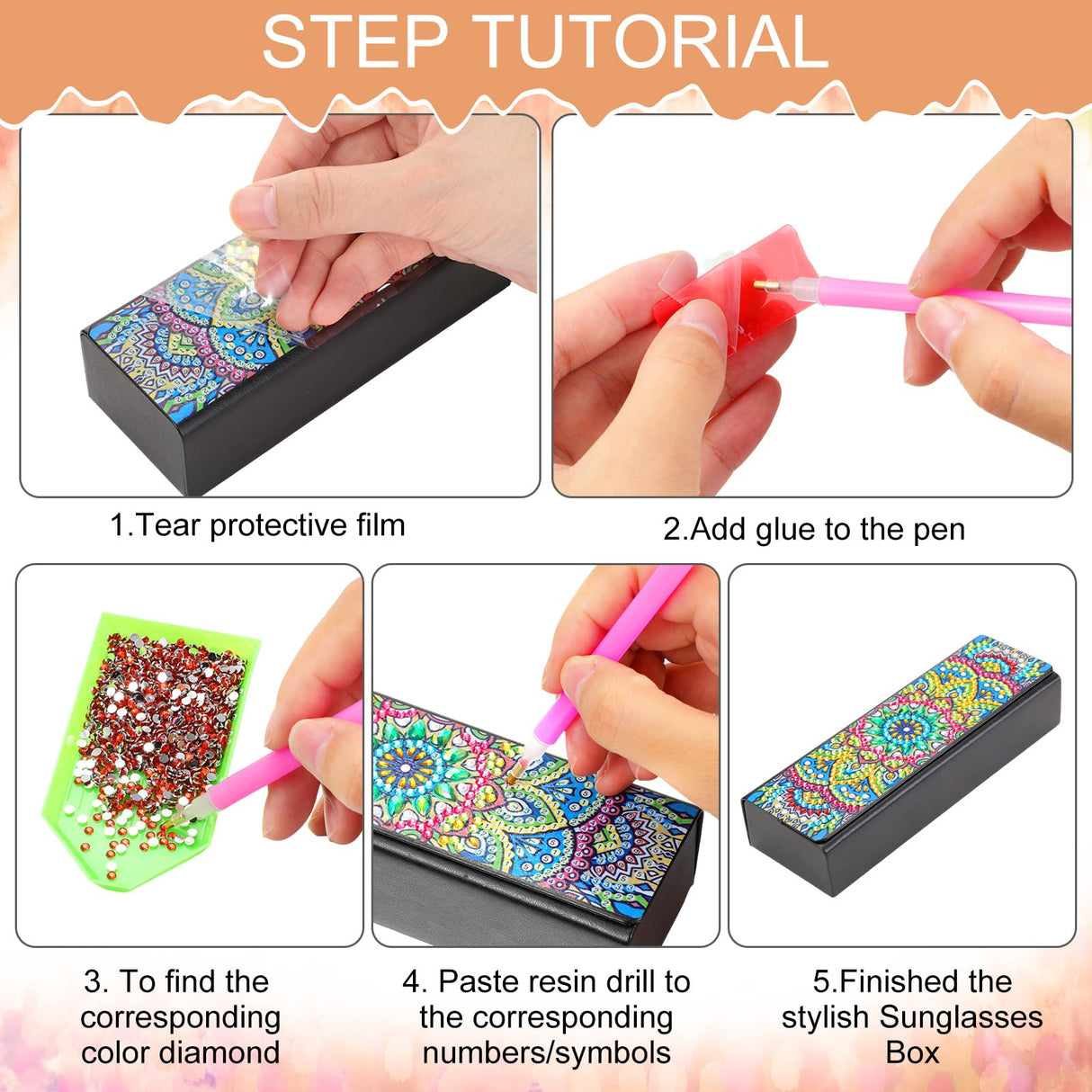 Copkim 6 Packs 5D Diamond Painting Sunglass Case, DIY Sunglasses Storage Box Kit with Diamond Painting, Mandal Alloyseed Leather DIY Handmade Diamond Art Glasses Case for Art Craft Gift Travel Copkim