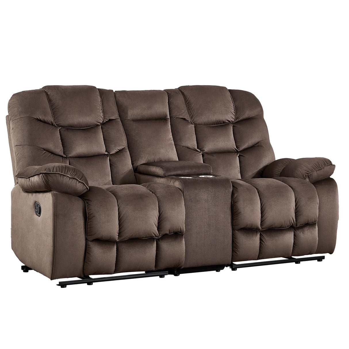 HAOMARKETS Manual Reclining Loveseat Sofa for Living Room, 77" Wide Overstuffed 2-Seater Recliner Couch with Cup Holders & Storage Console, Breathable Fabric, Brown HAOMARKETS