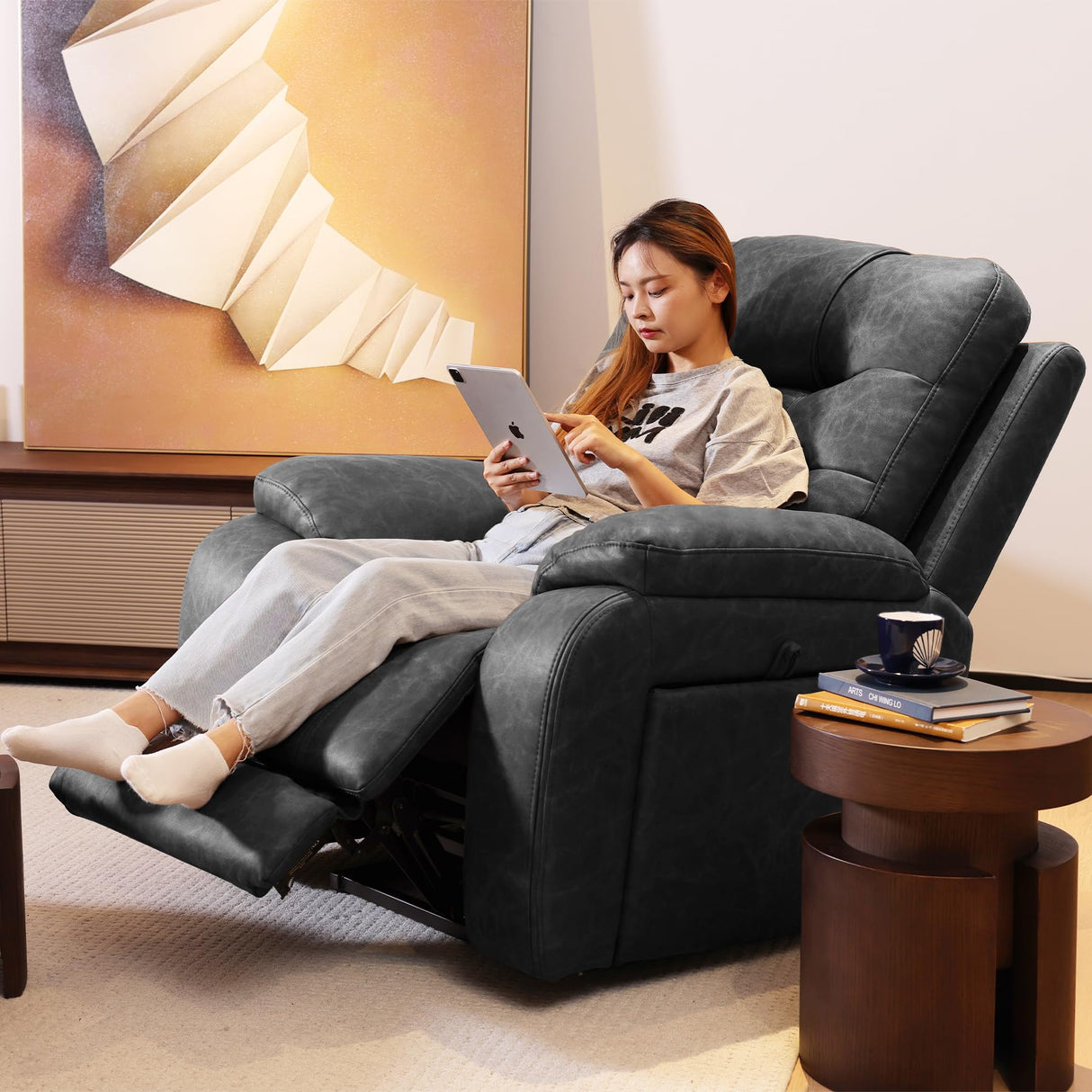 EONIX Triple Motor Lay Flat Zero Gravity Power Recliner Chair with Heating and Massage, Independent Footrest, Backrest, Headrest Adjustments, 400lbs Heavy Duty Big Man Power Recliner Chair, Black EONIX