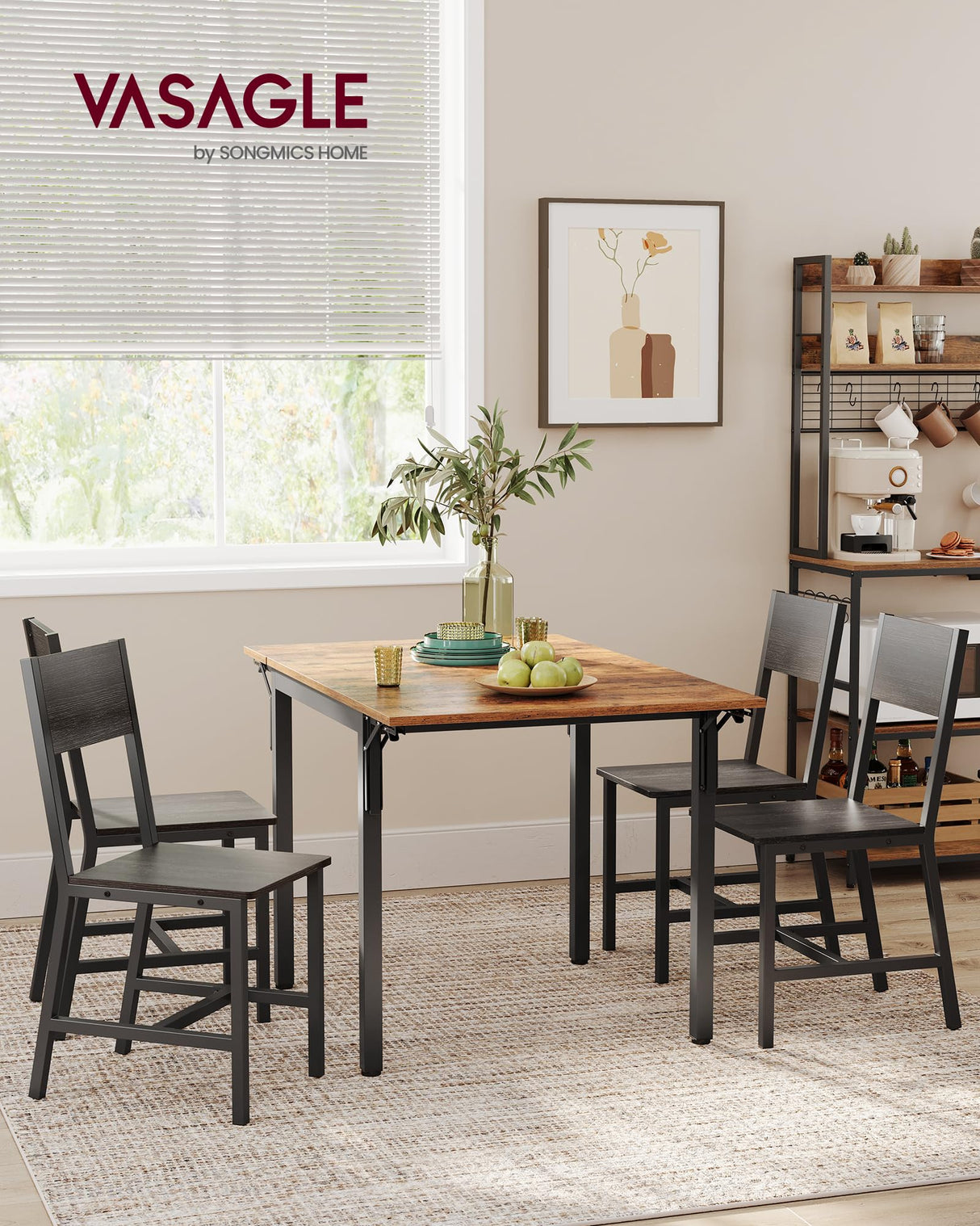 VASAGLE Dining Chair Set of 2, Rustic Wood Chairs with Metal Steel Frame, Easy to Assemble, Comfortable Seat, Modern Farmhouse Chair for Kitchen, Bedroom, Living Room, Charcoal Black and Ink Black VASAGLE