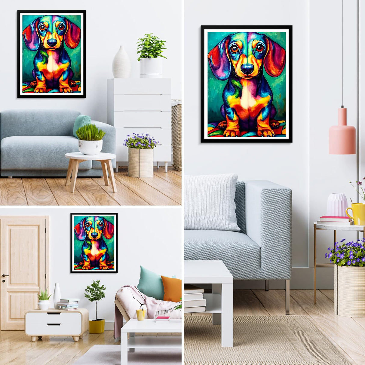 MXJSUA Dachshund Dog DIY Diamond Painting by Number Kits for Adults, Sausage Dog 5D Round Drill Diamond Gem Art Painting Picture Arts Kits Craft for Home Wall Decor 12x16 Inch MXJSUA