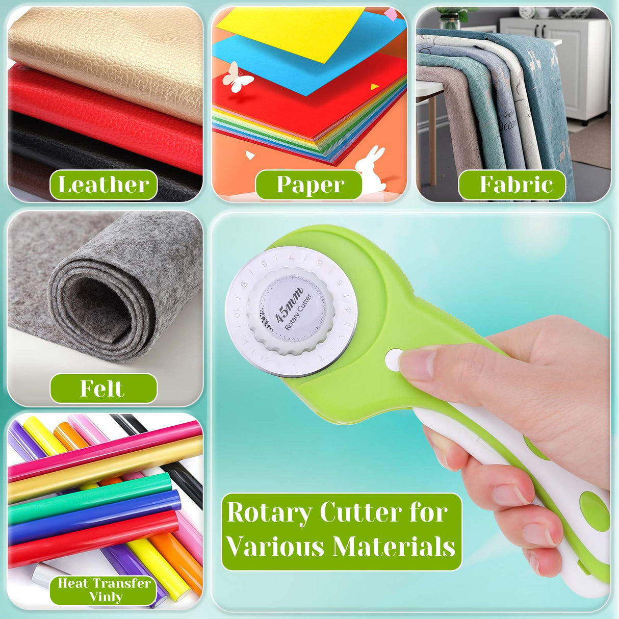 Rotary Cutter Set, Audab Self Healing Sewing Mats Rotary Cutter and Mat 45mm Rotary Fabric Cutter Set with 2 Blades Rotary Cutting Mat for Crafts Fabric Quilting Hobby (9" x 12" (A4)) Audab