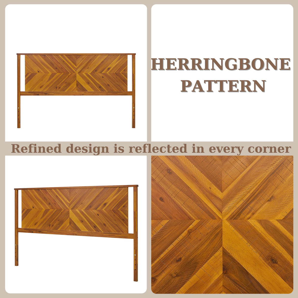 Bme Vivian Rustic Golden Brown Headboard - Solid Acacia Wood, Scandinavian Design, Easy Assembly, King Size Bme