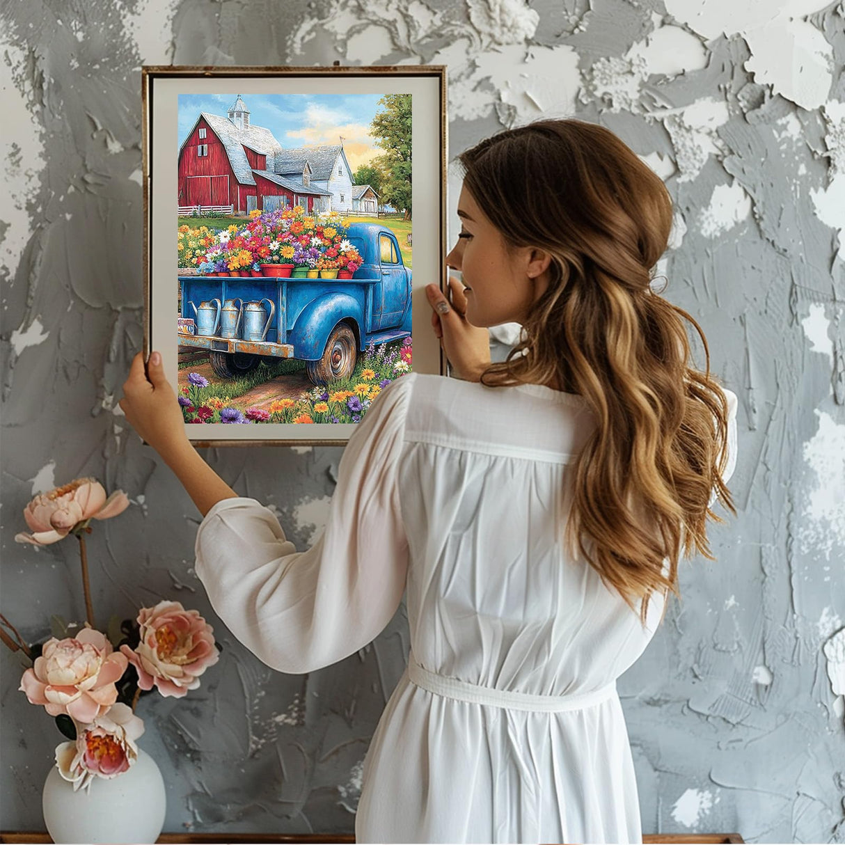 GHHKUD Flowers Truck Diamond Painting Kits for Adults, DIY 5D Spring Diamond Painting, Full Drill Truck Diamond Art Kits Pictures Perfect for Relaxation and Home Wall Decor 30x40cm GHHKUD