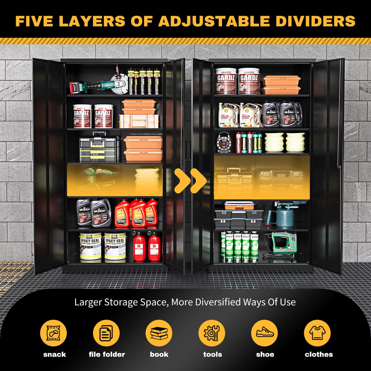 ZAOUS Metal Storage Cabinet with Lock,71'' Garage Storage Cabinet with 5 Adjustable Shelves, Tall Tool Cabinets for Garage, Home, Office, Gym, School,Black ZAOUS