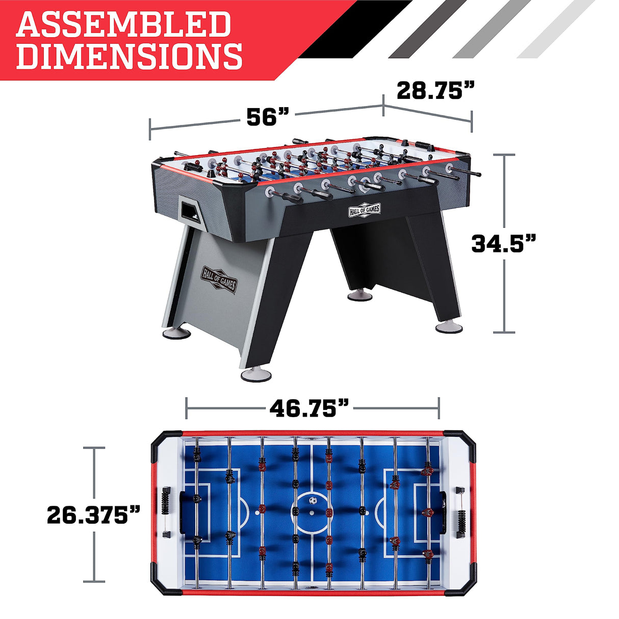 Hall of Games 56” Arcade Foosball Gaming Table Competition Size, Durable and Stylish with Tabletop Sports Soccer Balls, Perfect for Family Game Rooms Hall of Games
