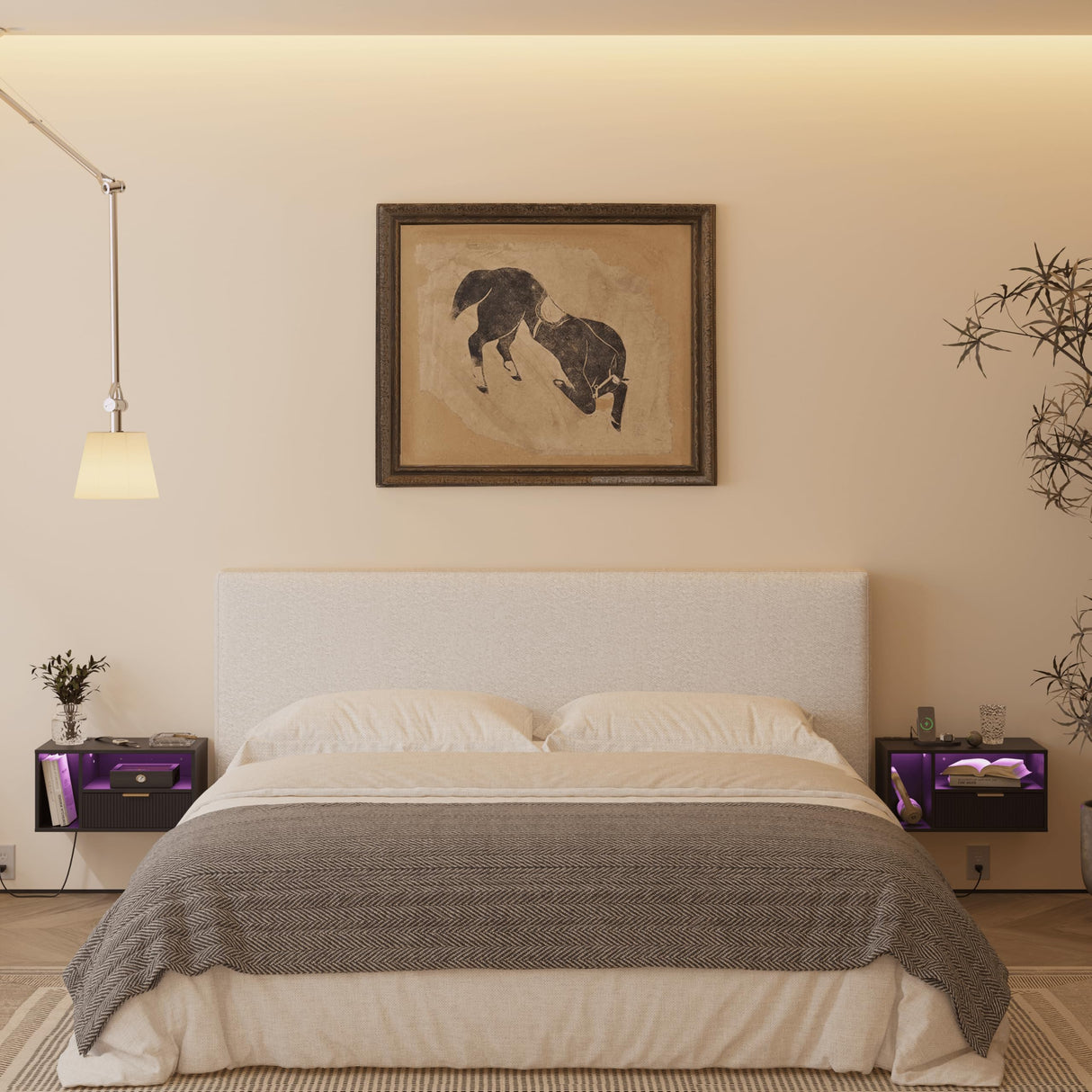 Veegle Black Floating Nightstand with Charging Station and LED Lights,Black Veegle