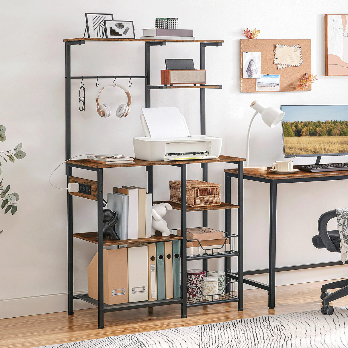 HOOBRO Multifunctional 6-Tier Bakers Rack with Power Outlets and Hooks for Kitchen and Living Room HOOBRO