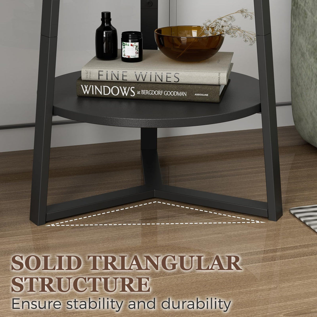 Gadroad Round End Table with Storage Shelf, 2 Tier Farmhouse Side Table Nightstand for Living Room, Bedroom, Wood Tabletop & Black Metal Frame, Black 15.7 * 15.7 * 23.6inches Gadroad