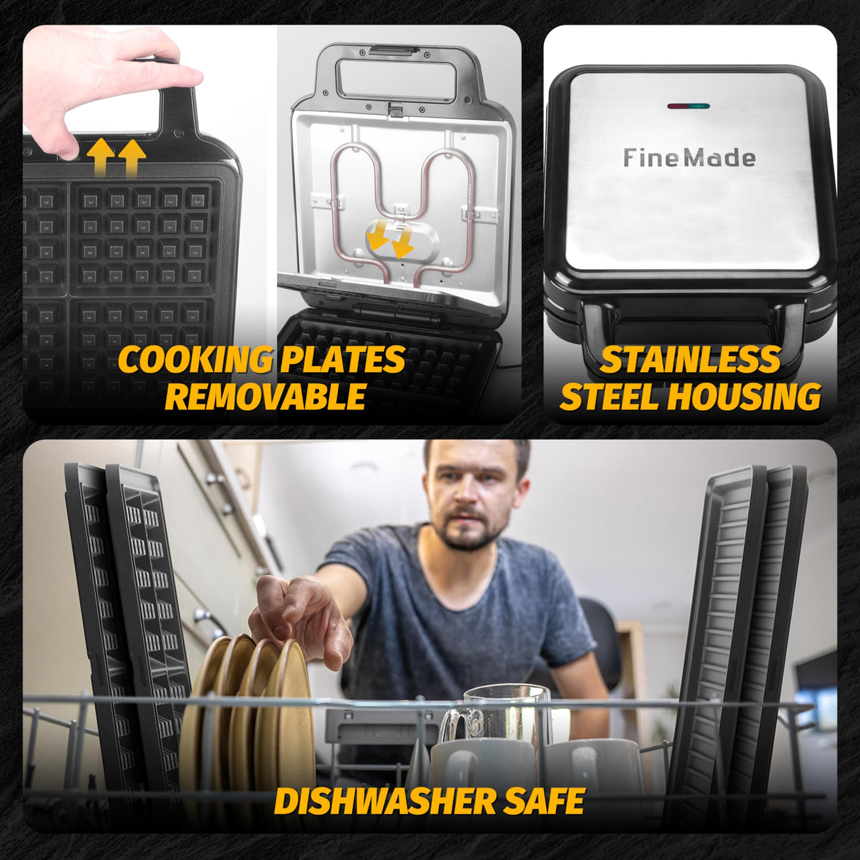 FineMade Belgian Waffle Maker with Removable Plates, Waflera Electrica, Large Waffle Iron, 3 in 1 Panini Grill Press Breakfast Sandwich Maker, Electric Griddle, Grilled Cheese Maker, Breakfast Station FineMade