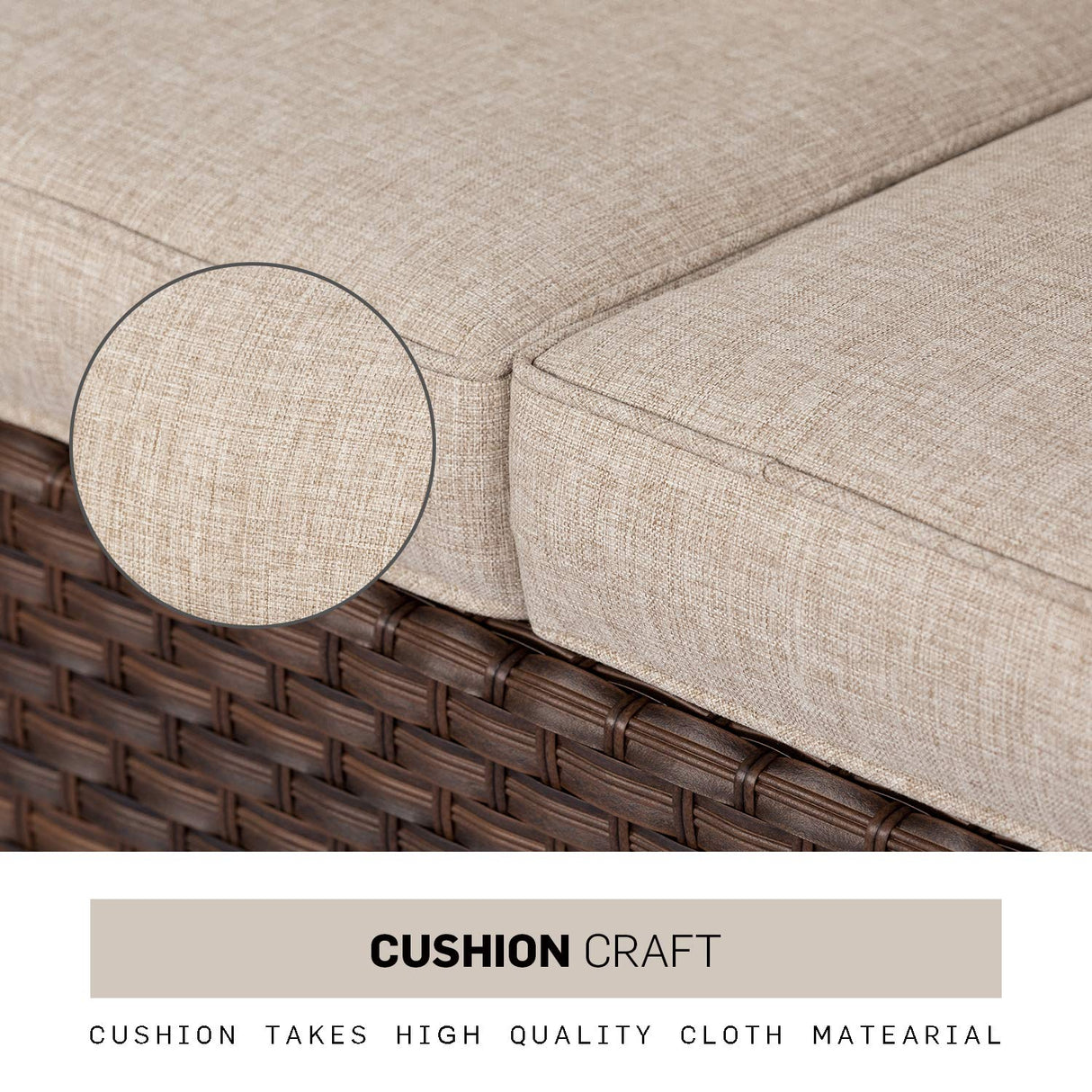 SOLAURA Outdoor Patio Furniture Set 7-Piece Brown Wicker Conversation Furniture Set Patio Lounge Chairs with Ottoman & Loveseat with Glass Coffee Table (Pillow Included) SOLAURA