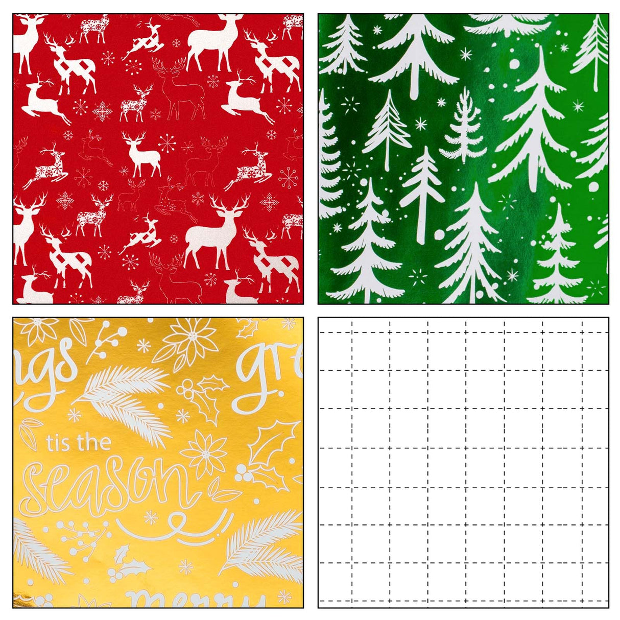 Merture 3 Rolls Christmas Wrapping Paper Set - 17 inch x 120 inch per Roll - Red, Green, Gold Metallic Gift Wrap With Reindeer, Christmas Tree, Snowflake, Dahlia Design Merture