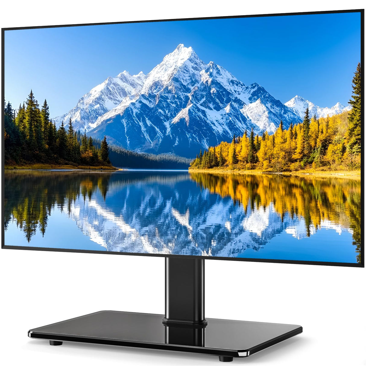 5Rcom Universal Swivel TV Stand for 27-60 inch Curved/Flat Screen TVs, Table Top TV Base Replacement Holds up to 88 lbs, Height Adjustable TV Stand Mount with Tempered Glass Base, MAX VESA 400x400mm 5Rcom