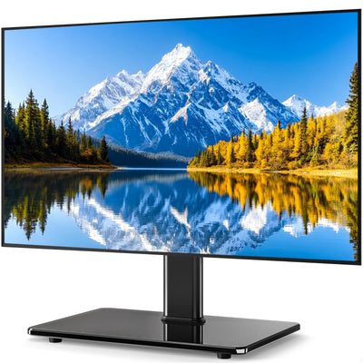 5Rcom Universal Swivel TV Stand for 27-60 inch Curved/Flat Screen TVs, Table Top TV Base Replacement Holds up to 88 lbs, Height Adjustable TV Stand Mount with Tempered Glass Base, MAX VESA 400x400mm