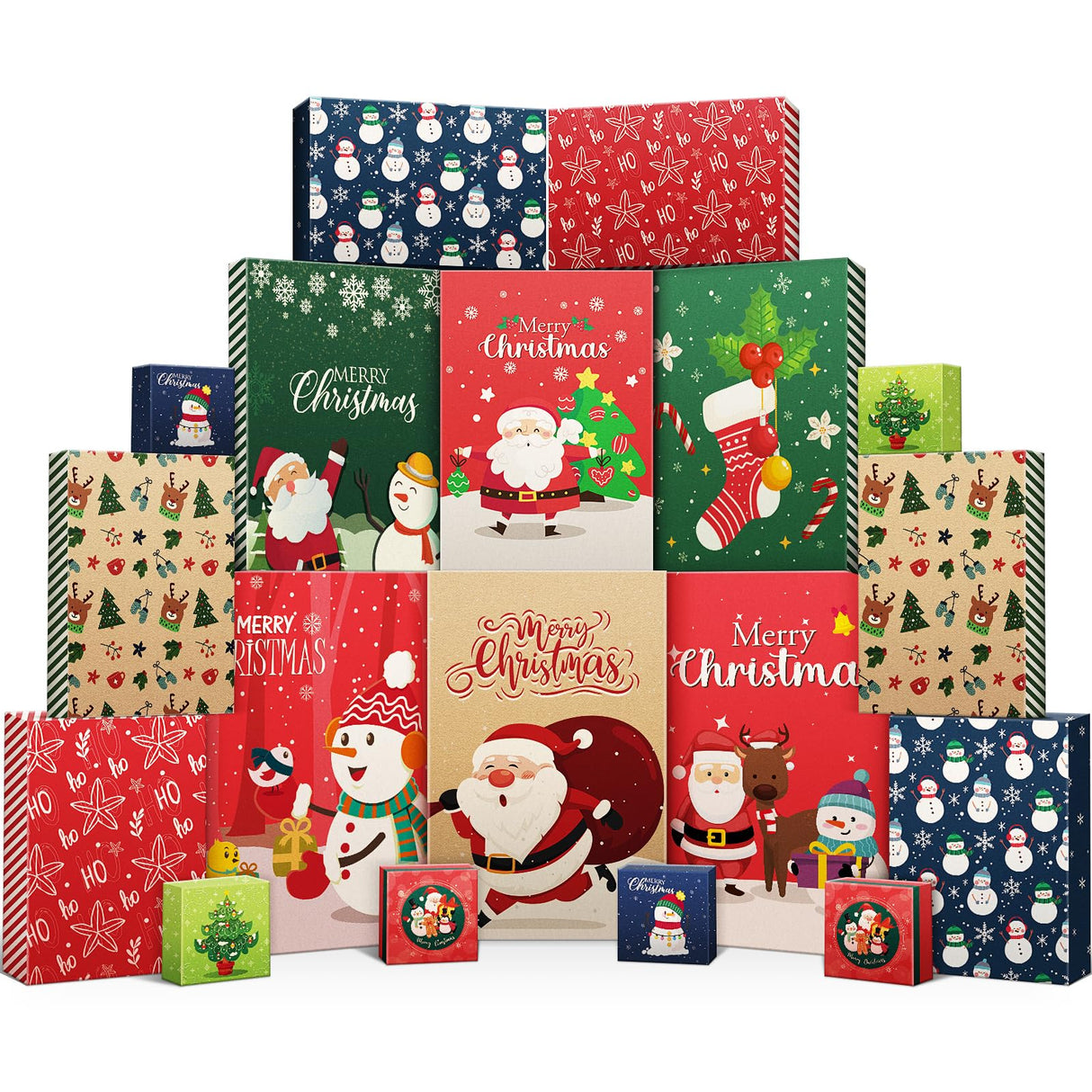 EverMerry 18 Piece Christmas Gift Boxes, with Lids for Presents Decorative Shirt Box for Xmas Holiday, Gift Wrapping with 12 Designs and 4 Sizes for Christmas Shirt, Sweaters EverMerry