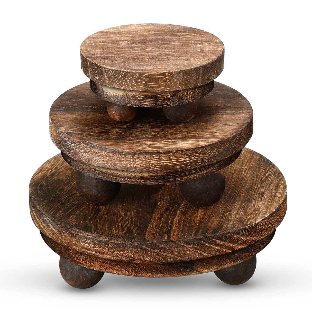 3 Pieces Wood Risers for Decor Wood Pedestal Mini Riser Stand Round Wooden Riser Rustic Farmhouse Riser for Decor Tiered Tray Decor Riser for Home Kitchen (Brown, 5/4/3 Inch) Amyhill