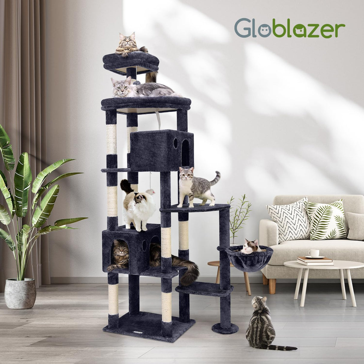 Globlazer F83 Giant Cat Tree, 83 inch Cat Tree for Indoor Cats Large Adult, XXL Cat Tower with 9 Scratching Posts for 20lb+ Heavy Duty Large Adult Cats, Dark Grey Globlazer