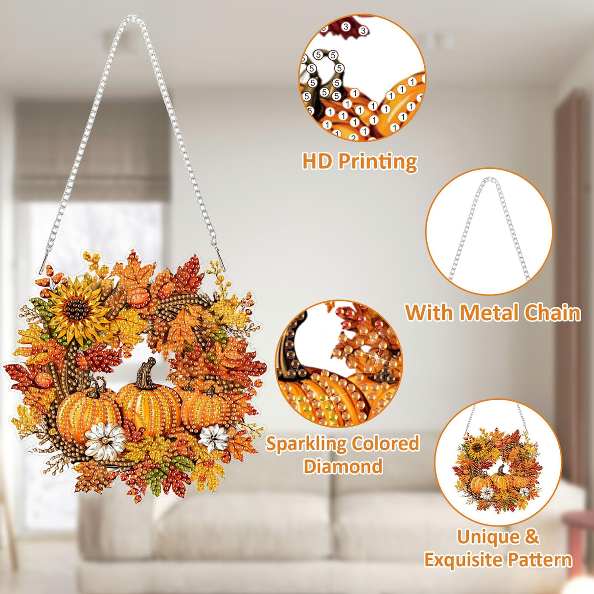 SENQAO Halloween Diamond Art Hanging Kits for Adults Beginners, DIY Acrylic 5D Special Shaped Crystal Diamond Gem Art Painting Hanging Ornament for Home Wall Decor and Gift(Fall Pumpkin Wreath) SENQAO