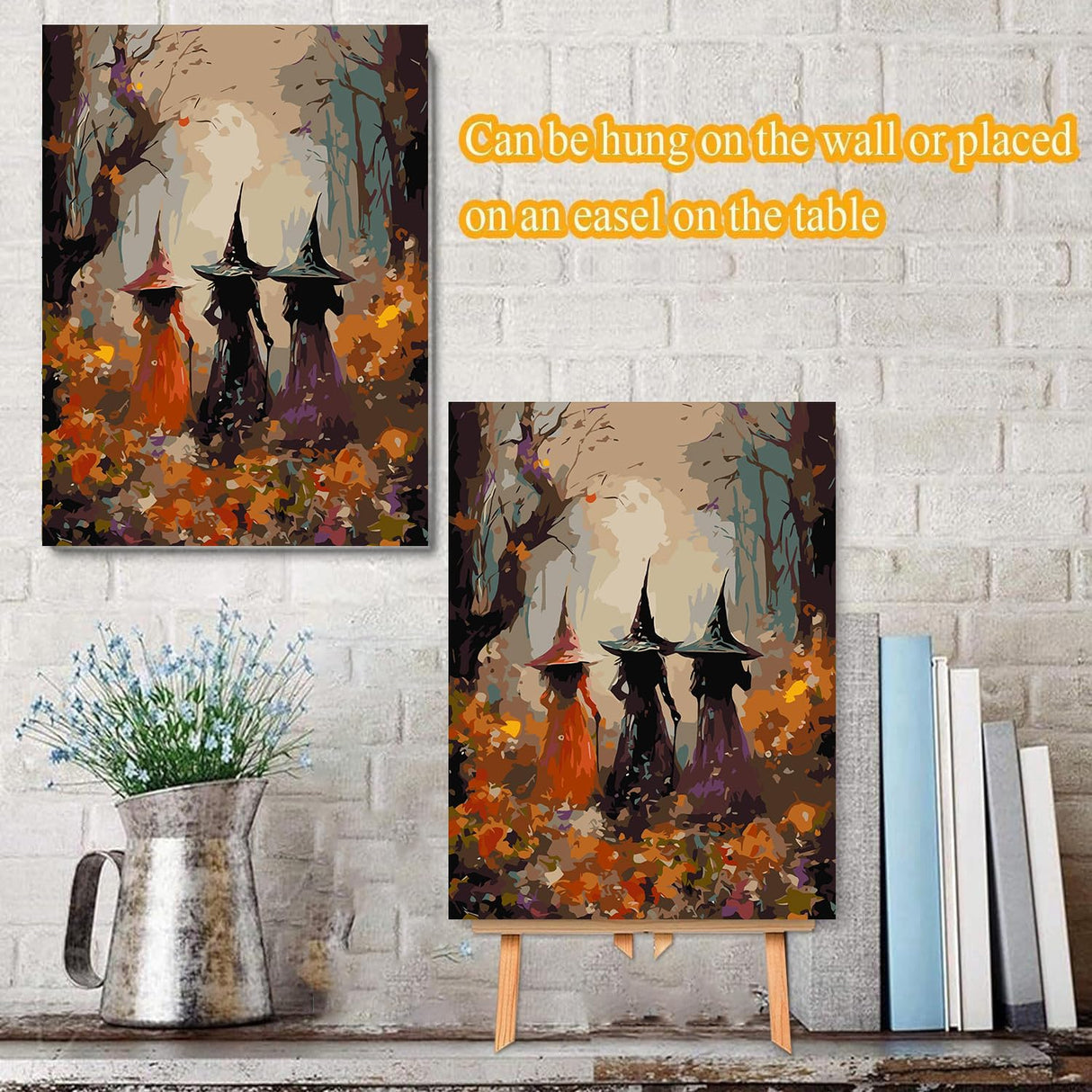 Meothan Framed Paint by Numbers Kits for Adults, Halloween Paint by Number for Adults Beginners, Paint by Numbers Kits on Canvas with Framed and Easel for Home Wall Decor 11.8x15.7inch (Witch) Meothan