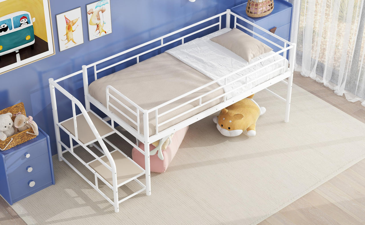 Merax Junior Metal Low Loft Bed Frame for Girls Boys, Space Saving/Easy Assemble White Merax