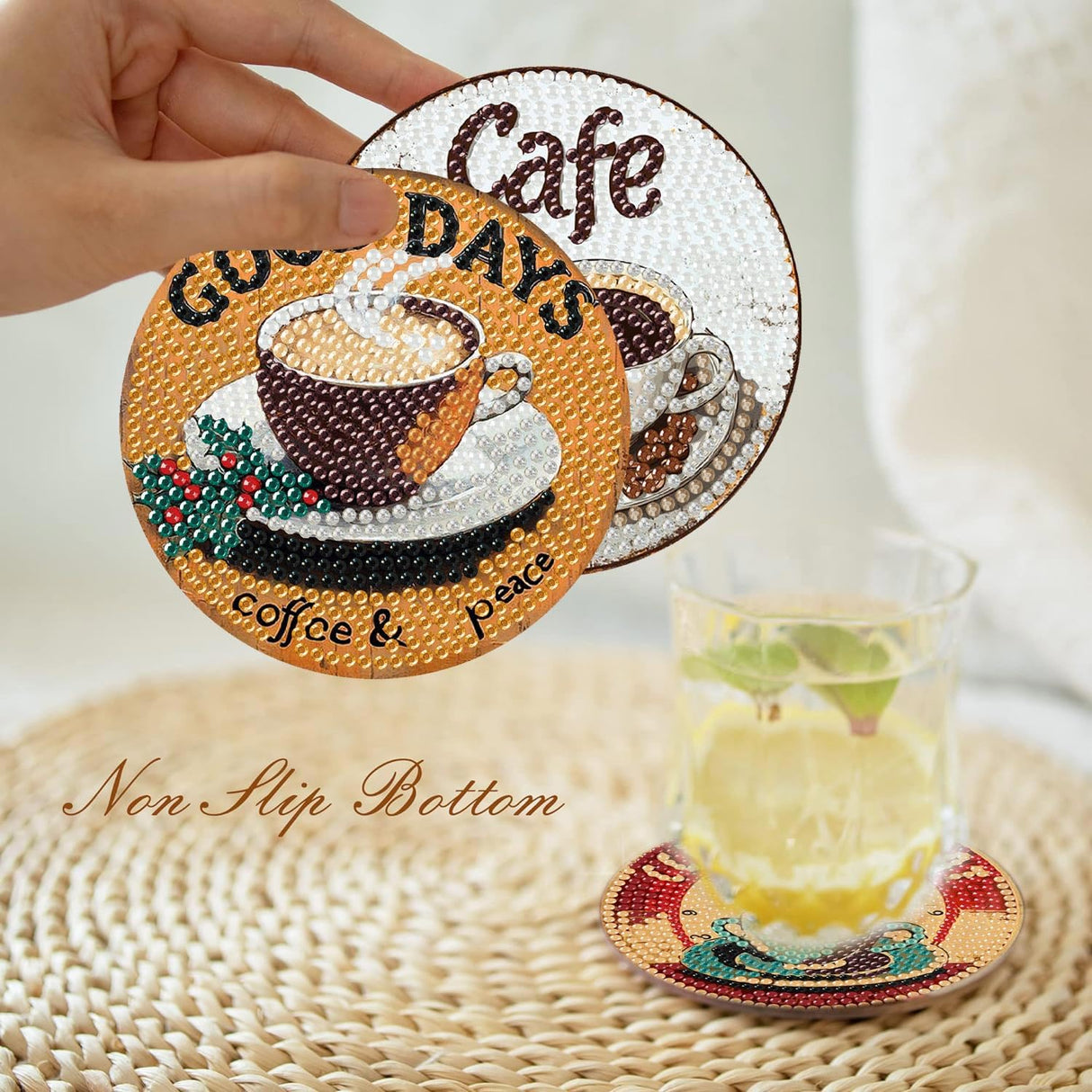 cupmod Coffee Diamond Painting Coasters Kits,8 Pcs Coffee Diamond Art Coasters with Holder, Crafts Kits for DIY Coasters Diamond Art Kits for Adults cupmod