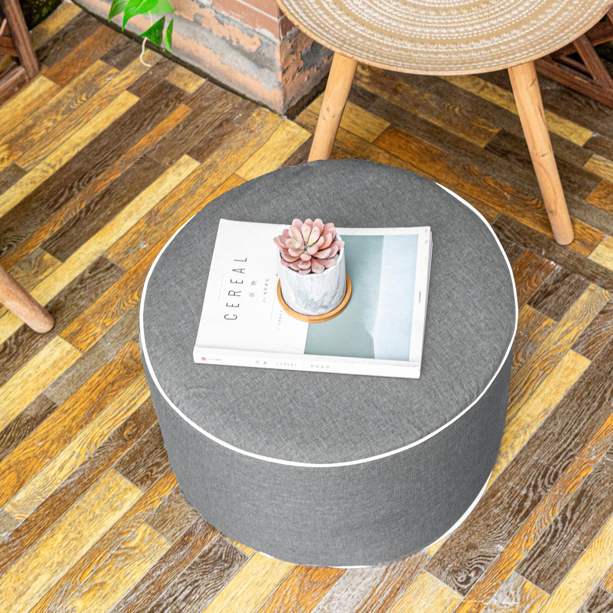 AbunHeri Outdoor Ottoman Outdoor Ottomans for Patio 19x12 Inches Modern Lightweight Foam Stuffed Pouf Outdoor Footstool Footrest Foot Stool Waterproof (Gray) AbunHeri