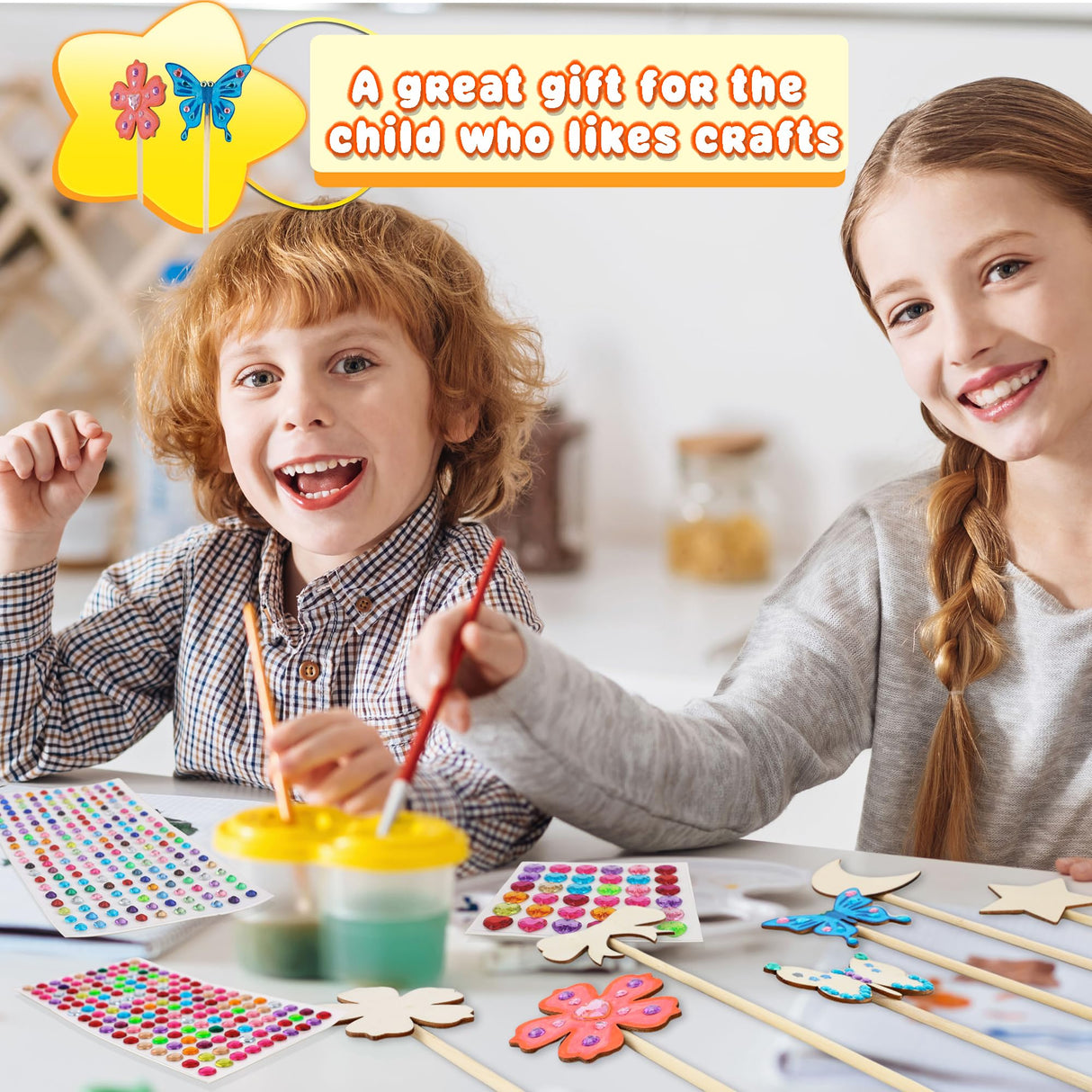 Kugliwa 59 Pcs Princess Fairy Wands Craft Kit DIY Wooden Fairy Wands Include 20 Unfinished Fairy Wands 7 Gem Stickers 20 Ribbons 12 Markers for Birthday Party Supply Kugliwa