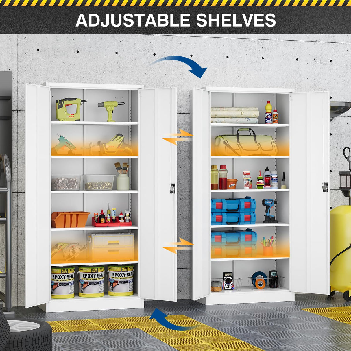 Fesbos Metal Storage Cabinet-72” Tall Steel File Cabinets with Lockable Doors and Adjustable Shelves-White Steel Storage Cabinet for Kitchen, Office, Garage Fesbos