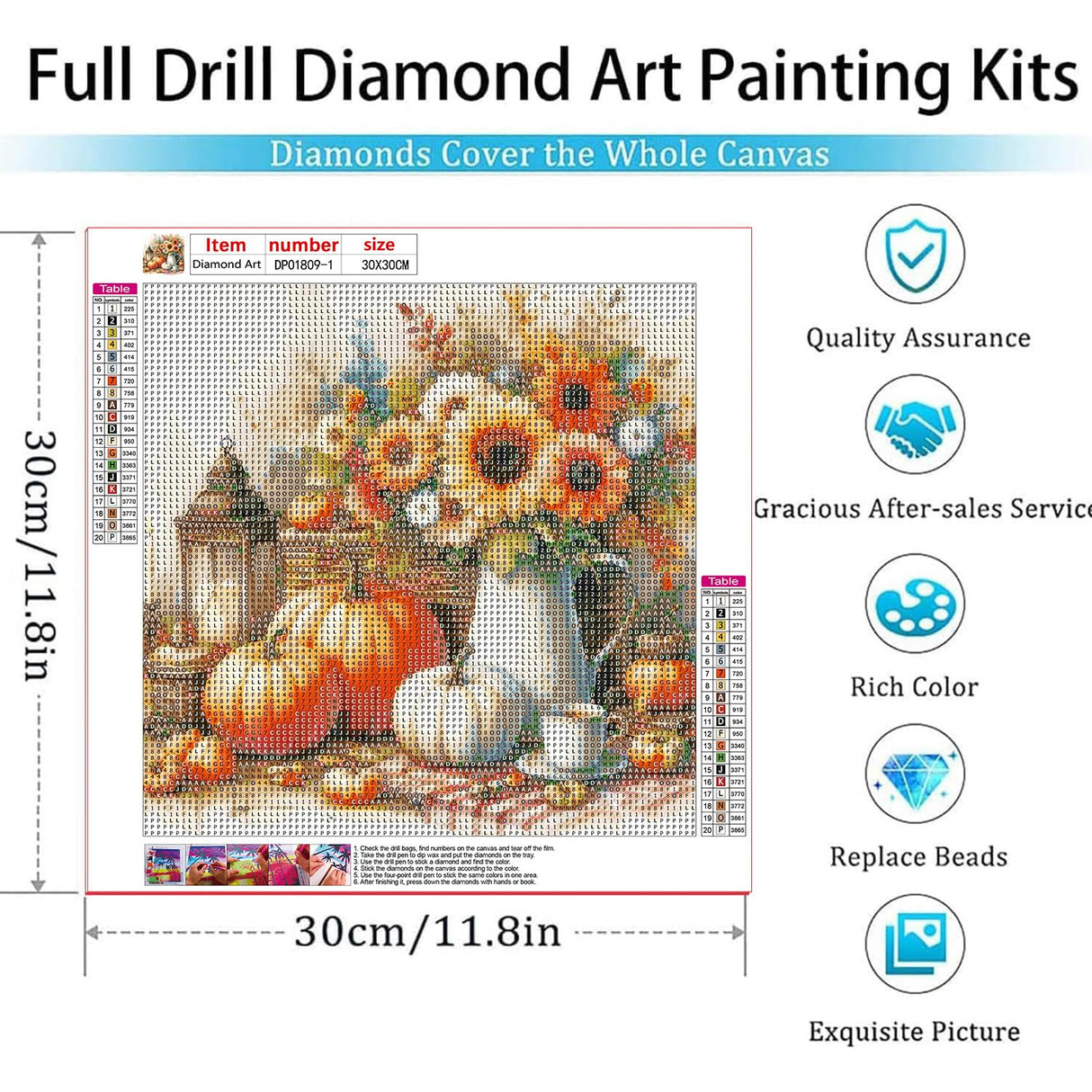 Fall Diamond Art Kits for Adults,5D Pumpkin Flower Diamond Art 4-Piece Set,DIY Full Drill Diamond Painting Kit,Home Wall Decor Diamond Painting (11.8x11.8 Inch) YULIDECO