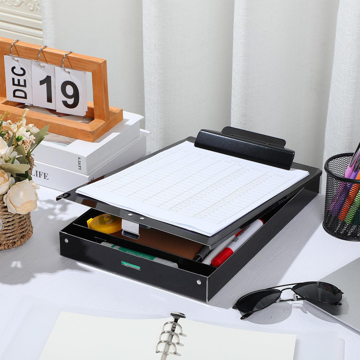 Janlaugh 1 Pieces Metal Storage Clipboard Letter Size Heavy Duty Aluminum Clip Board 14'' x 9.06'' x 2.95'' Contractor Clipboard Dual Storage Form Holder Paper Holder with High Capacity Clip Janlaugh