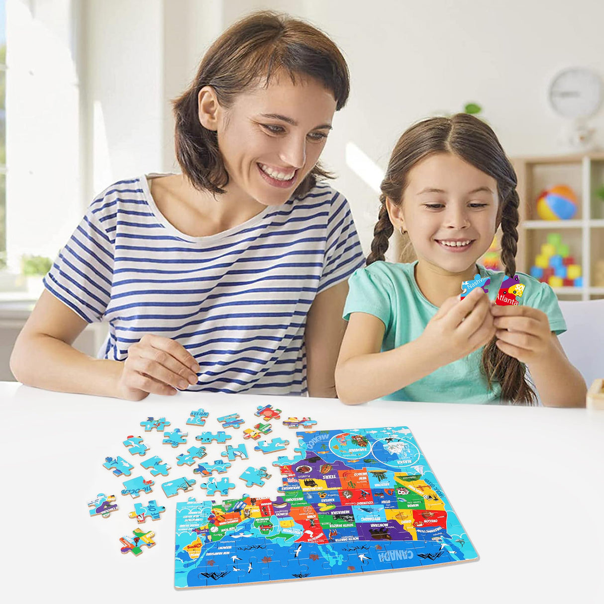 LELEMON United States Map Puzzles for Kids USA Map Jigsaw Puzzles in a Metal Box America Map Learning Educational Toys Gifts for Boys Girls LELEMON