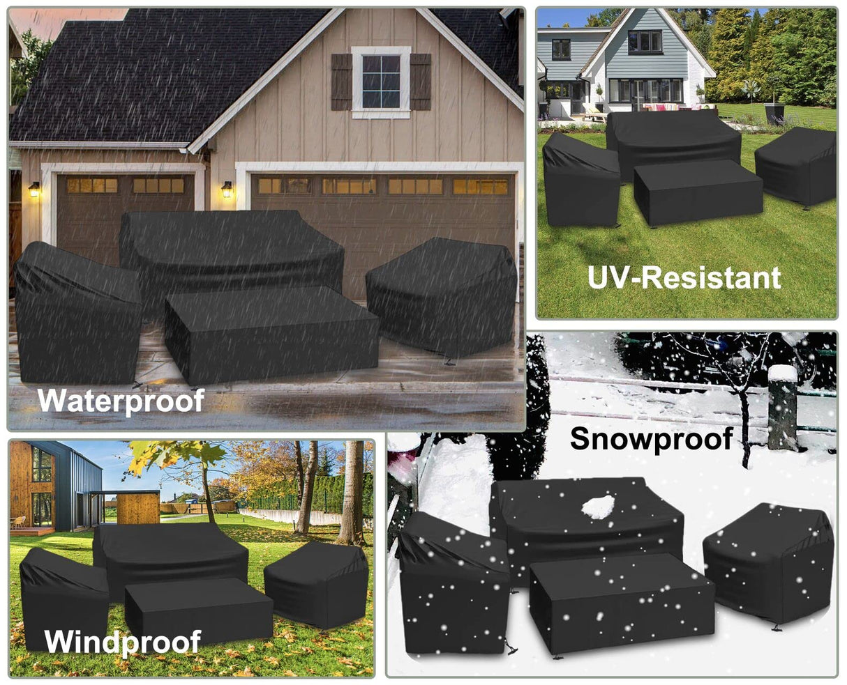 MaWGcowerd Patio Furniture Cover-420D Oxford Cloth Sofa Table Chair Waterproof Cover, 4 Piece Set of Outdoor Garden Patio Furniture Waterproof Dustproof Sunscreen Cover MaWGcowerd