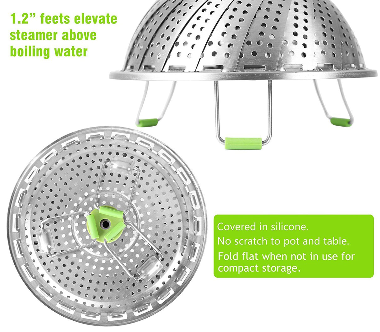 Consevisen Vegetable Steamer Basket for Cooking Food, Stainless Steel Veggie Steam Basket for Pot, Folding Expandable Steaming Insert with Extendable Handle Fits Various Size Pot, 5.1" to 9" Consevisen