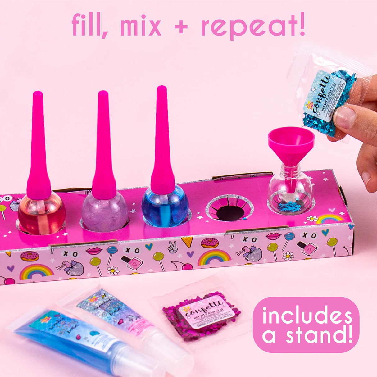 Just My Style Shimmer Pop Lip Gloss, Create 5 Lollipop-Shaped Lip Glosses, Includes Funnel, Empty Lip Gloss Containers, Sweet Lip Gloss Base, Body Glitter & More, DIY Lip Gloss, Multi (208316J) Just My Style