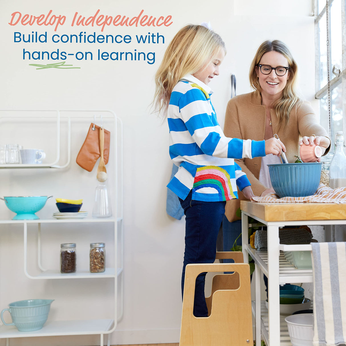 ECR4Kids Reach-Up Step Stool with Handles, Kids Furniture, Natural ECR4Kids