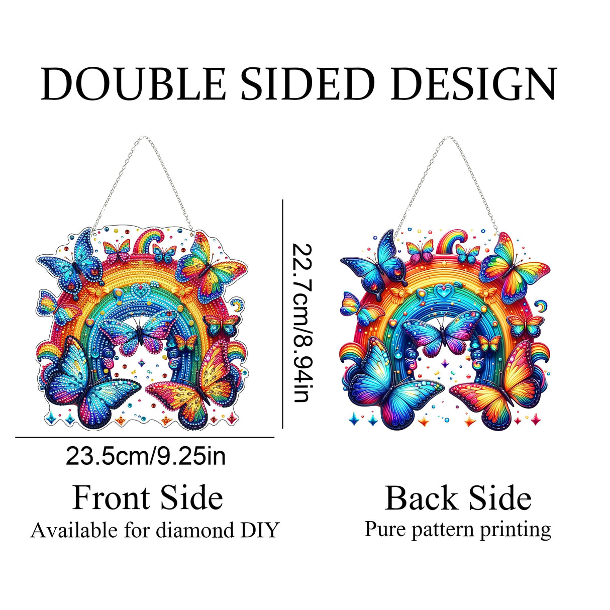 JJFox Diamond Art Hanging Kit for Adult,Special Shaped Rhinestone,DIY Acrylic 5D Diamond Art Painting Window Pendants Home Garden Wall Hanging Kits Hanging Ornament (Rainbow Butterfly) JJFox