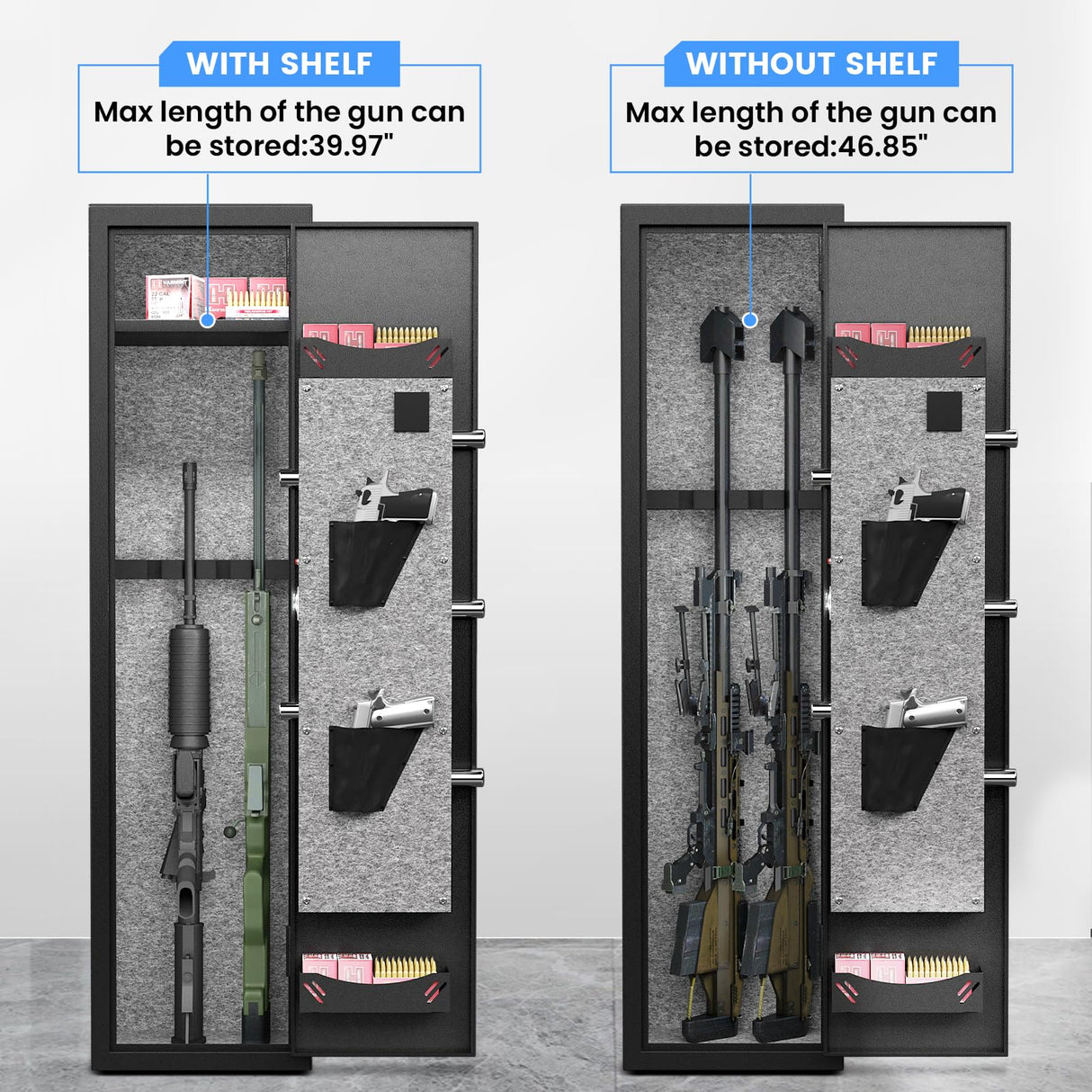 Gun Safe, 1-2 Gun Safe for Home Rifle and Pistols, Quick Access Digital Gun Safe for Rifles and Shotguns with Adjustable Gun Support & Removable Shelf, Long Gun Safe with Dual Alarm & Mute Mode silkight