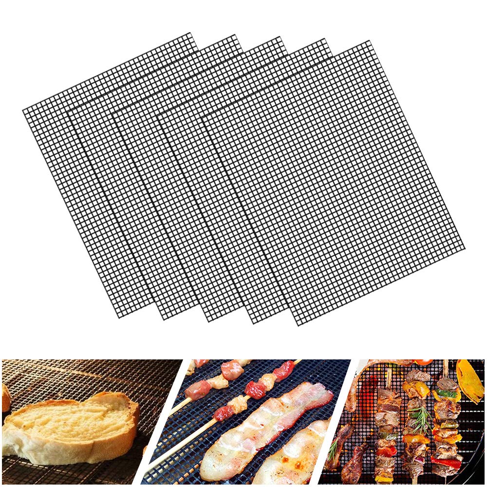 LOOCH BBQ Mesh Grill Mat Set of 5 - Heavy Duty Nonstick Mesh Grilling Mats & Barbecue Accessories - Reusable and Easy to Clean - Works on Gas, Charcoal, Electric Grill and More - 15.75 x 13 Inch LOOCH