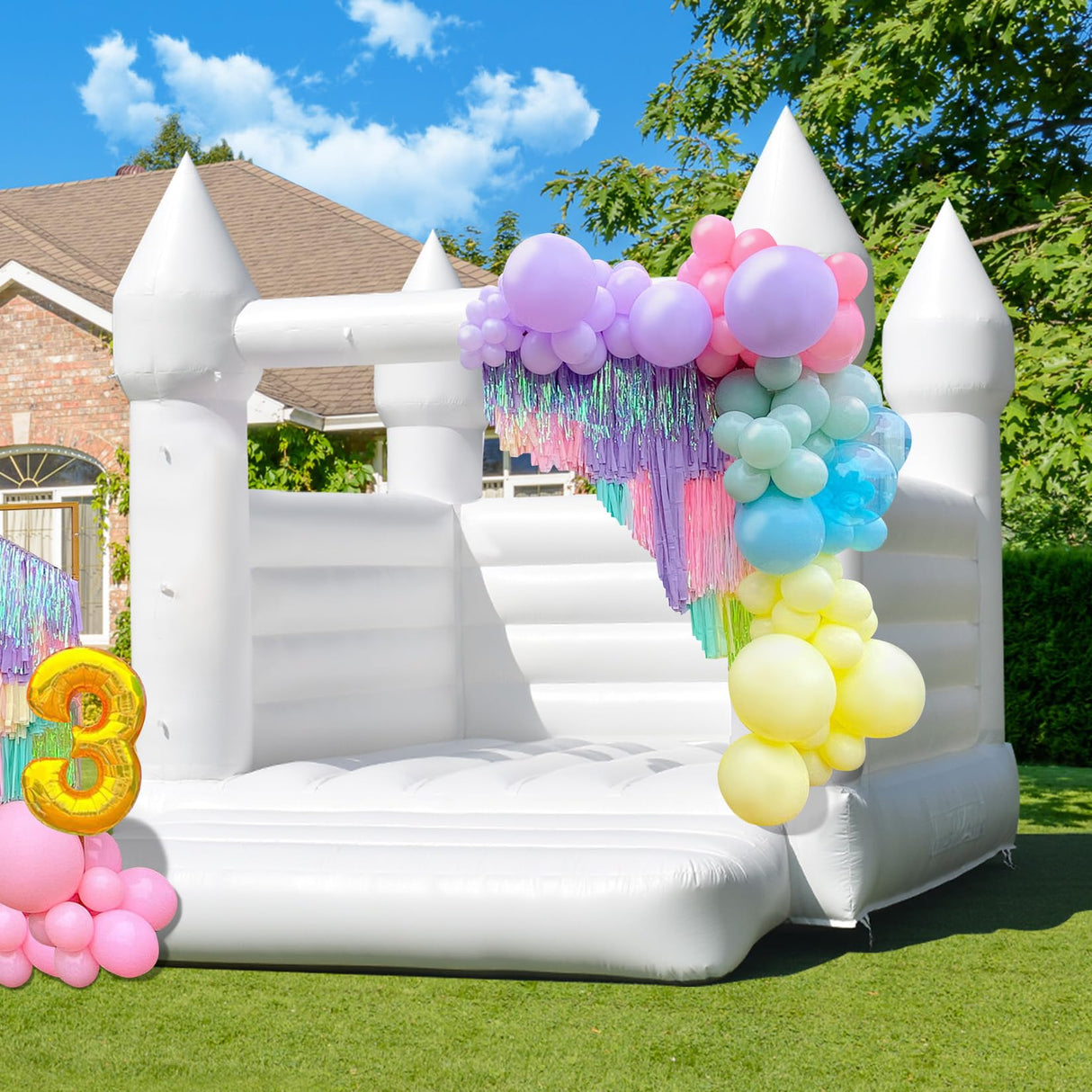 White Bounce House 13x12x10 FT Inflatable PVC Commercial Bounce Castle House for Wedding Birthday Party Indoor Outdoor with Blower Ninghaovov