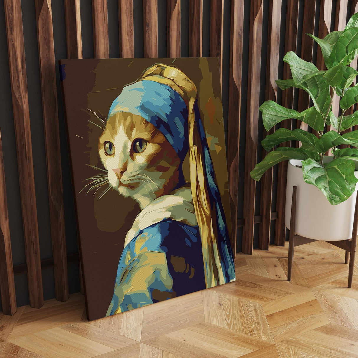 NiArt Paint by Numbers for Adults Beginners, DIY Paint by Numbers on Canvas for Kids, Oil Painting Kits for Gift Home Wall Decor, 10 Brushes and Acrylic Paint,16x20 Inch,(Pearl-Earring Cat, Unframed) NiArt