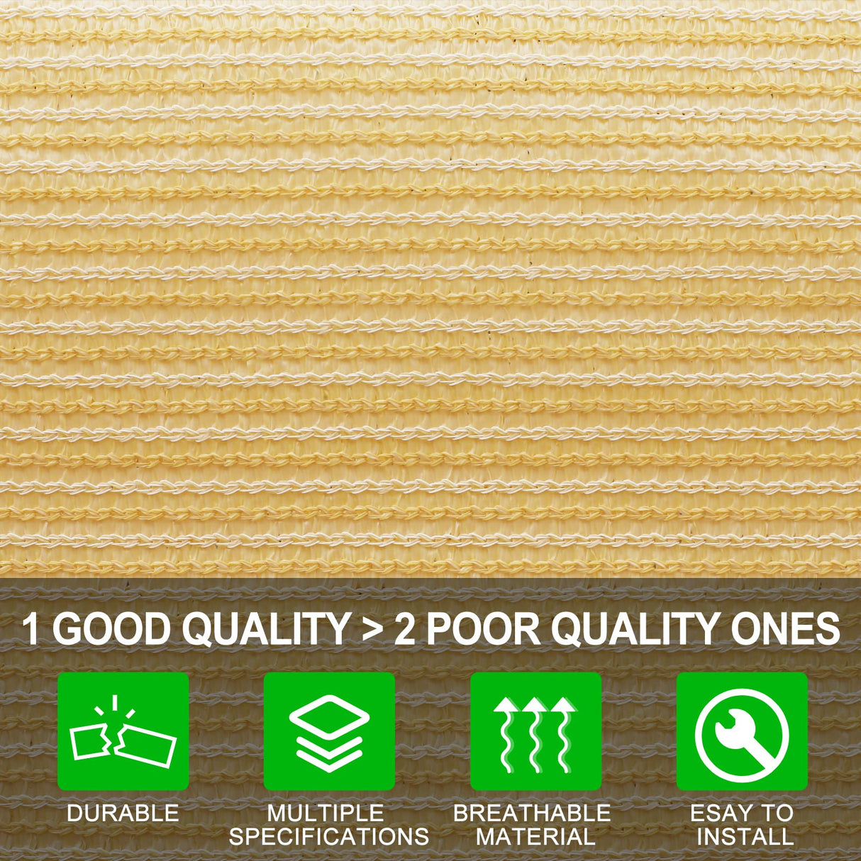 Shatex 90% Sun Shades for Patios 10x 20ft Shade Fabric Sun Shade Cloth Taped Edge with Grommets Sun-Block Mesh Shade for Pergola Cover Canopy Wheat, 12 Bungee Balls Shatex