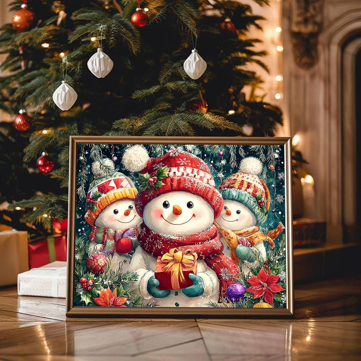 HMZephitiquc Snowman Paint by Number Canvas for Adults, Christmas Paint by Numbers Kit for Adults, Painting by Numbers, Beginner Easy Oil DIY Crafts Home Wall Decor 16x16 in HMZephitiquc