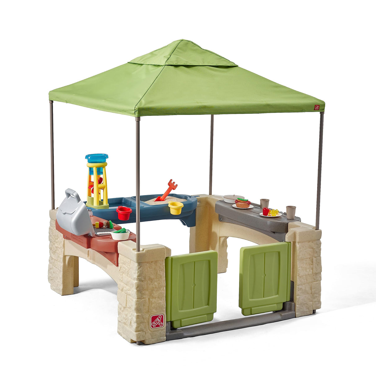 Step2 All Around Playtime Patio with Canopy Playset – Shaded Outdoor Playhouse for Kids with Realistic, Interactive Features, Room for Multiple Toddlers to Play – Dimensions: 60" H x 47.5" W x 47.5" D Step2