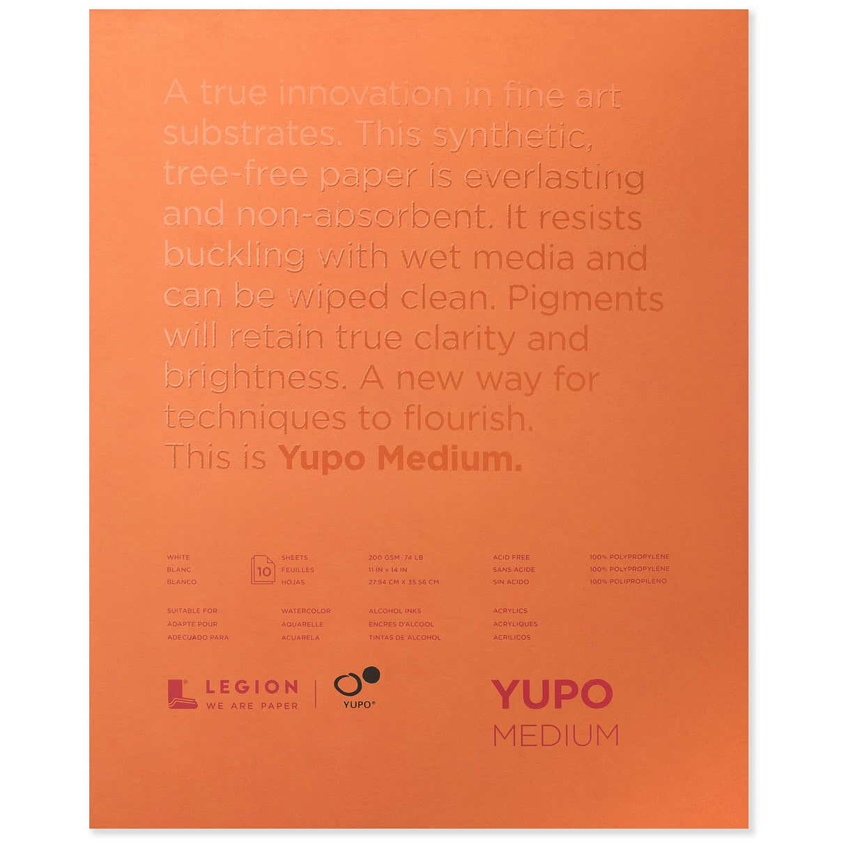 Yupo Synthetic Paper Pad - 11" x 14", Bright White, 10 Sheets Legion