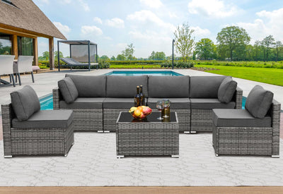 Yalissey 7 Pieces Outdoor Sectional Furniture, Patio Furniture Sets w/Cushions and Coffee Table, All Weather Wicker Outdoor Patio Conversation Sets for Garden,Poolside,Backyard,Grey